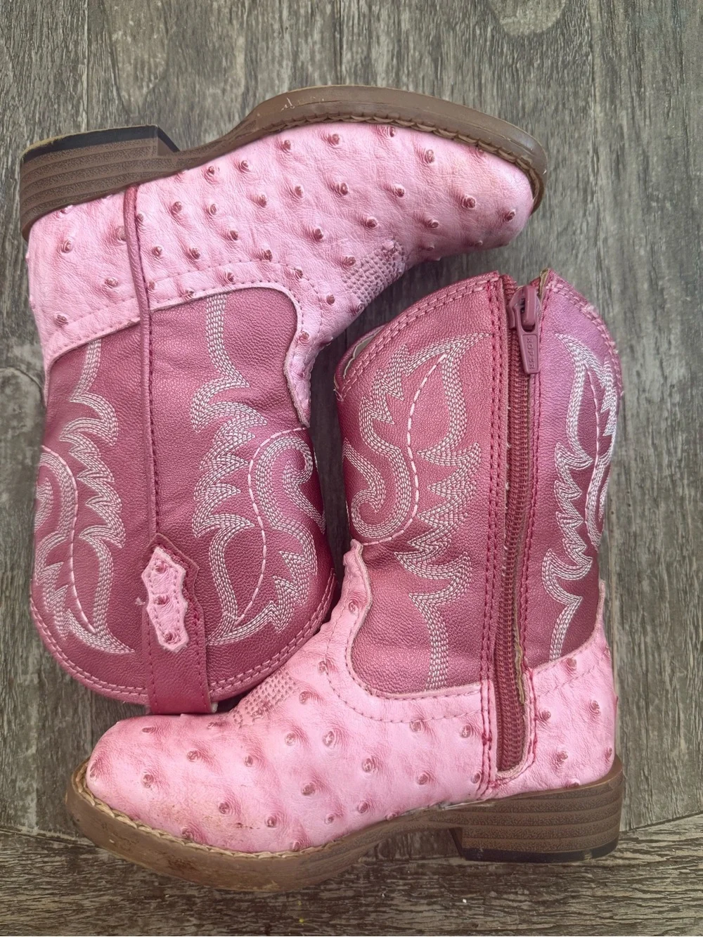 ROPER TODDLER PINK OSTRICH PRINT WITH DARK PINK SQUARE TOE COWBOY BOOTS